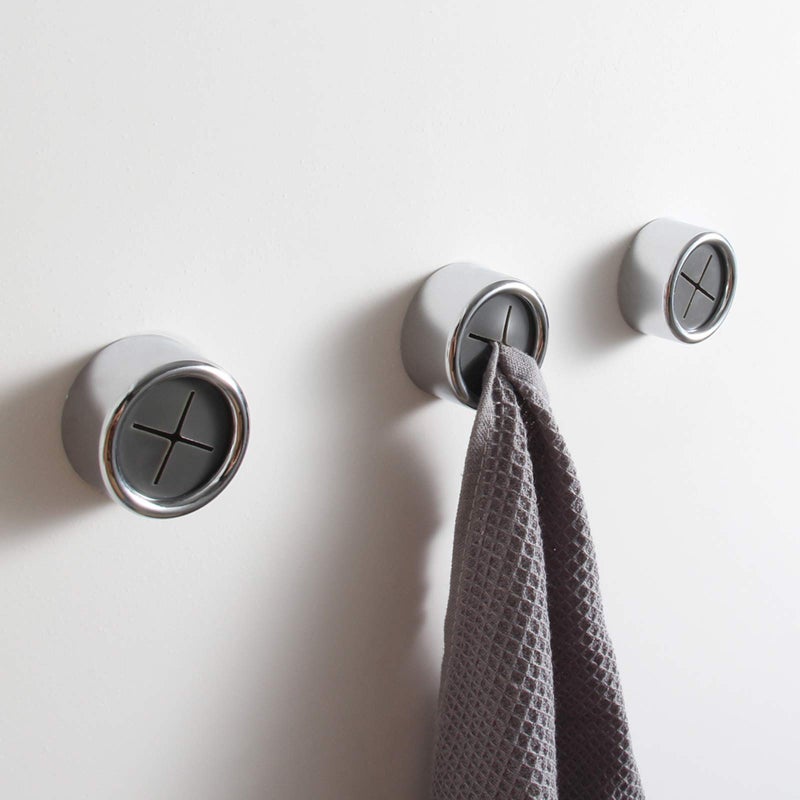 KAIYING Kitchen Towel Hooks Round Self Adhesive Dish Towel Holder Wall Mount Hand Towel Hook Tea Towel Rack Hanger for Cabinet Door (3Pcs_Grey) - Image 1